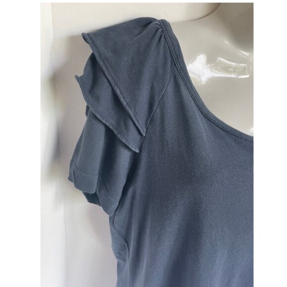 Current/Elliott Blue Double Ruffle Cotton Scoop Neck Tee Shirt Womens Large - Picture 6 of 7